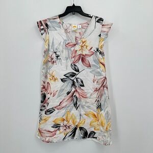 C&C California Linen Mini Dress XL White Blue Mini Floral Flutter Sleeve Spring